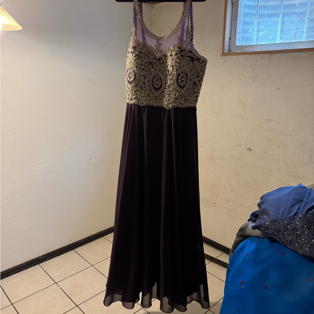 Elegant Purple and Gold Evening Gown